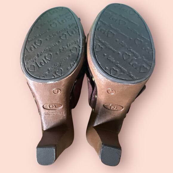 LEI Womens Brown Mule Clogs Platform Y2K 90s Suede Fringe Sz 7 Chunky Whimsygoth - Picture 6 of 6